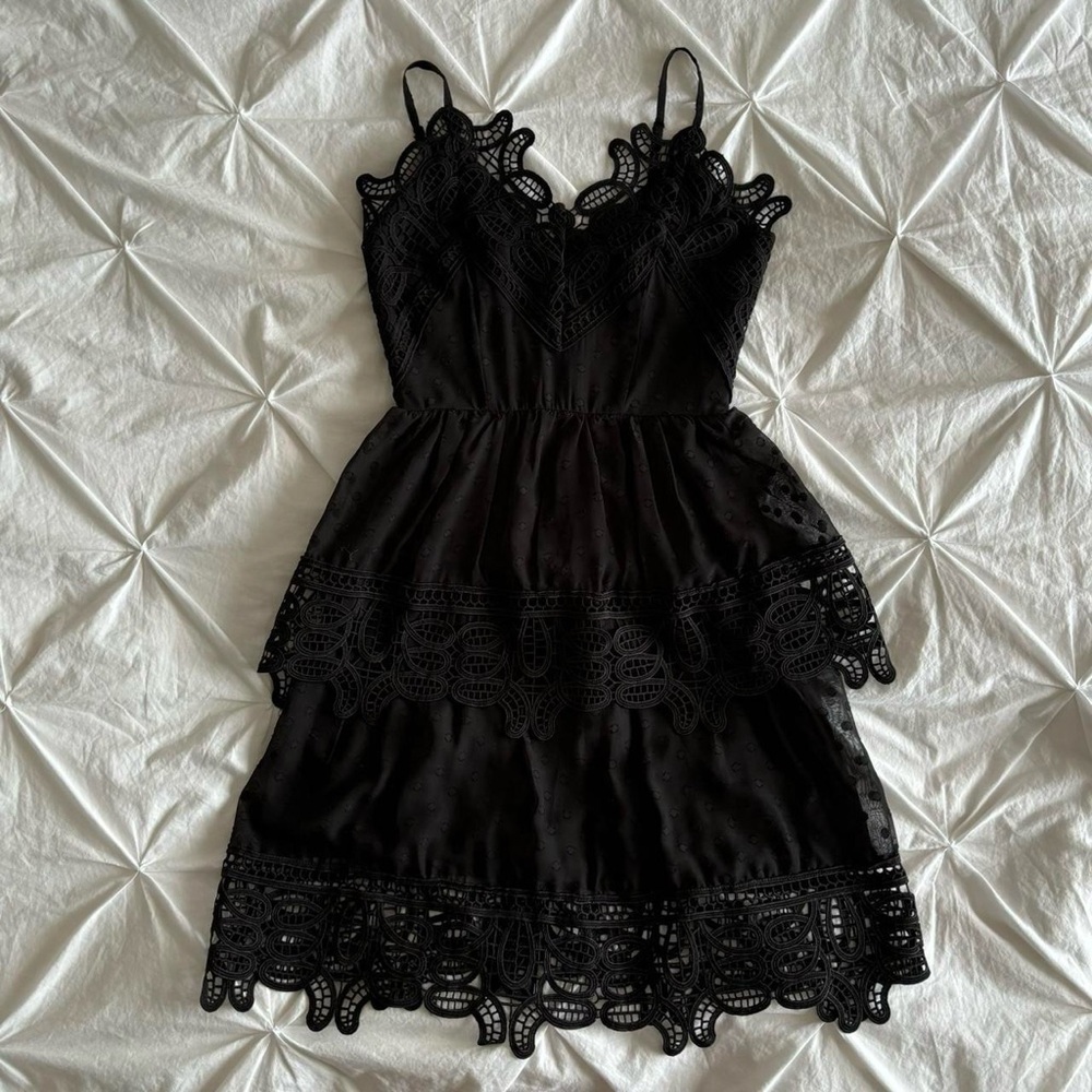 aqua lace trim tiered dress